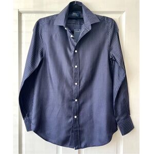 Polo Ralph Lauren Mulberry Silk Shirt Button Down Navy Blue White Striped Blouse